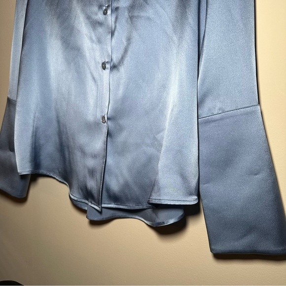 Michelle Farmer Luxury Silk Garçon Blouse Stretch Shirt Charmeuse Hydrangea XS - Picture 8 of 16